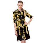 Mexican Culture Golden Tribal Icons Long Sleeve Mini Shirt Dress