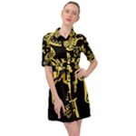 Mexican Culture Golden Tribal Icons Belted Shirt Dress