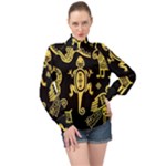 Mexican Culture Golden Tribal Icons High Neck Long Sleeve Chiffon Top