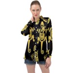 Mexican Culture Golden Tribal Icons Long Sleeve Satin Shirt