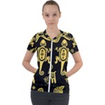 Mexican Culture Golden Tribal Icons Short Sleeve Zip Up Jacket