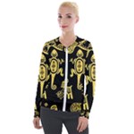 Mexican Culture Golden Tribal Icons Velvet Zip Up Jacket