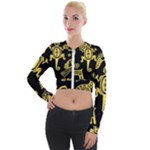 Mexican Culture Golden Tribal Icons Long Sleeve Cropped Velvet Jacket