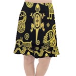 Mexican Culture Golden Tribal Icons Fishtail Chiffon Skirt