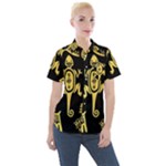 Mexican Culture Golden Tribal Icons Women s Short Sleeve Pocket Shirt