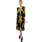 Mexican Culture Golden Tribal Icons Ruffle End Midi Chiffon Dress