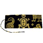 Mexican Culture Golden Tribal Icons Roll Up Canvas Pencil Holder (S)
