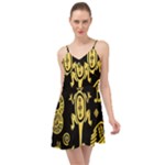 Mexican Culture Golden Tribal Icons Summer Time Chiffon Dress