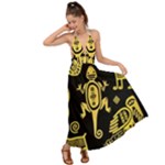 Mexican Culture Golden Tribal Icons Backless Maxi Beach Dress