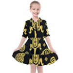 Mexican Culture Golden Tribal Icons Kids  All Frills Chiffon Dress