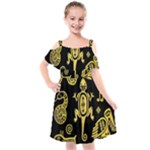 Mexican Culture Golden Tribal Icons Kids  Cut Out Shoulders Chiffon Dress