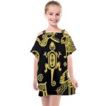 Mexican Culture Golden Tribal Icons Kids  One Piece Chiffon Dress