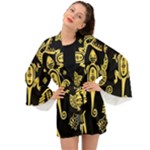 Mexican Culture Golden Tribal Icons Long Sleeve Kimono