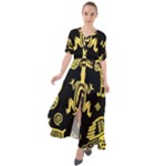Mexican Culture Golden Tribal Icons Waist Tie Boho Maxi Dress