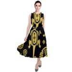 Mexican Culture Golden Tribal Icons Round Neck Boho Dress