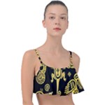 Mexican Culture Golden Tribal Icons Frill Bikini Top