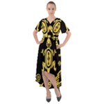 Mexican Culture Golden Tribal Icons Front Wrap High Low Dress