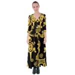 Mexican Culture Golden Tribal Icons Button Up Maxi Dress