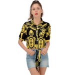 Mexican Culture Golden Tribal Icons Tie Front Shirt 
