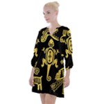 Mexican Culture Golden Tribal Icons Open Neck Shift Dress