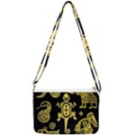 Mexican Culture Golden Tribal Icons Double Gusset Crossbody Bag