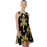 Mexican Culture Golden Tribal Icons Frill Swing Dress