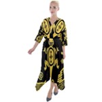 Mexican Culture Golden Tribal Icons Quarter Sleeve Wrap Front Maxi Dress