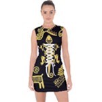 Mexican Culture Golden Tribal Icons Lace Up Front Bodycon Dress