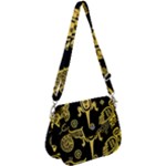 Mexican Culture Golden Tribal Icons Saddle Handbag
