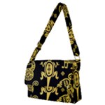 Mexican Culture Golden Tribal Icons Full Print Messenger Bag (M)