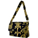 Mexican Culture Golden Tribal Icons Full Print Messenger Bag (L)