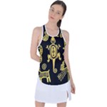 Mexican Culture Golden Tribal Icons Racer Back Mesh Tank Top