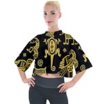 Mexican Culture Golden Tribal Icons Mock Neck T-Shirt
