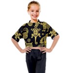 Mexican Culture Golden Tribal Icons Kids Mock Neck T-Shirt