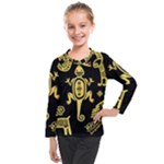 Mexican Culture Golden Tribal Icons Kids  Long Mesh T-Shirt