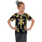 Mexican Culture Golden Tribal Icons Kids  Mesh Piece T-Shirt