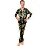 Mexican Culture Golden Tribal Icons Kids  Satin Long Sleeve Pajamas Set