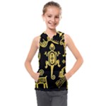 Mexican Culture Golden Tribal Icons Kids  Sleeveless Hoodie