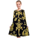 Mexican Culture Golden Tribal Icons Kids  Midi Sailor Dress