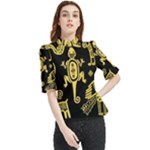 Mexican Culture Golden Tribal Icons Frill Neck Blouse
