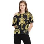 Mexican Culture Golden Tribal Icons One Shoulder Cut Out T-Shirt