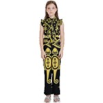 Mexican Culture Golden Tribal Icons Kids  Sleeveless Ruffle Edge Band Collar Chiffon One Piece