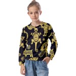Mexican Culture Golden Tribal Icons Kids  Long Sleeve T-Shirt with Frill 