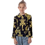 Mexican Culture Golden Tribal Icons Kids  Frill Detail T-Shirt