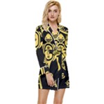 Mexican Culture Golden Tribal Icons Long Sleeve Satin Robe