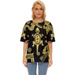 Mexican Culture Golden Tribal Icons Oversized Basic T-Shirt