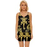 Mexican Culture Golden Tribal Icons V-Neck Satin Pajamas Set