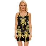 Mexican Culture Golden Tribal Icons Satin Pajama Short Set