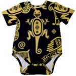 Mexican Culture Golden Tribal Icons Baby Short Sleeve Bodysuit