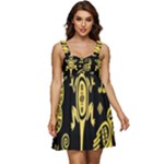 Mexican Culture Golden Tribal Icons Ruffle Strap Babydoll Chiffon Dress